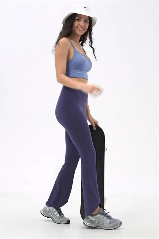 LC265439-P2011-S, LC265439-P2011-M, LC265439-P2011-L, Dark Grey Solid Color High Waist Active Flare Leggings