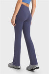 LC265439-P2011-S, LC265439-P2011-M, LC265439-P2011-L, Dark Grey Solid Color High Waist Active Flare Leggings