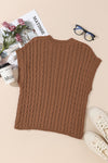 PACK2724323-P2017-2, Chestnut Crew Neck Cable Knit Short Sleeve Sweater