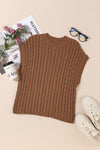 PACK2724323-P2017-2, Chestnut Crew Neck Cable Knit Short Sleeve Sweater