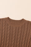 PACK2724323-P2017-2, Chestnut Crew Neck Cable Knit Short Sleeve Sweater