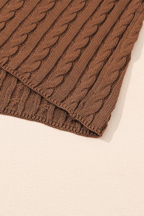 PACK2724323-P2017-2, Chestnut Crew Neck Cable Knit Short Sleeve Sweater