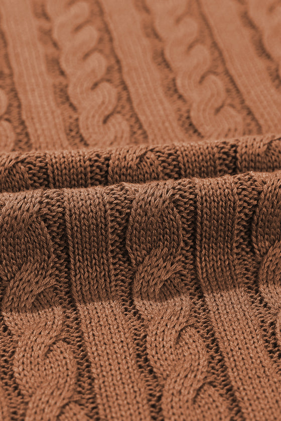 PACK2724323-P2017-2, Chestnut Crew Neck Cable Knit Short Sleeve Sweater