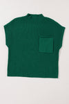 PACK2724250-P309-2, Blackish Green Patch Pocket Ribbed Knit Short Sleeve Sweater