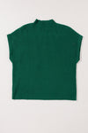 PACK2724250-P309-2, Blackish Green Patch Pocket Ribbed Knit Short Sleeve Sweater