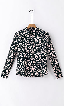  PACK2554371-P2-1, Black Leopard Print Button Up Long Sleeve Shirt