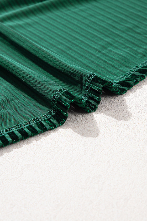 PACK25123661-P309-1, Blackish Green Smocked Ribbed Velvet Babydoll Top