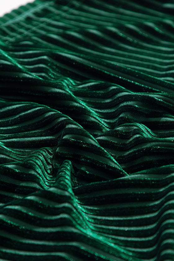 PACK25123661-P309-1, Blackish Green Smocked Ribbed Velvet Babydoll Top