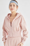 LC264642-P1010-S, LC264642-P1010-M, LC264642-P1010-L, LC264642-P1010-XL, Light Pink Zip Closure Long Sleeve Hooded Crop Sports Top