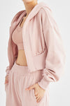 LC264642-P1010-S, LC264642-P1010-M, LC264642-P1010-L, LC264642-P1010-XL, Light Pink Zip Closure Long Sleeve Hooded Crop Sports Top