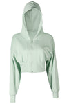 LC264642-P2009-S, LC264642-P2009-M, LC264642-P2009-L, LC264642-P2009-XL, Meadow Mist Green Zip Closure Long Sleeve Hooded Crop Sports Top