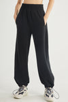 LC265440-P2-S, LC265440-P2-M, LC265440-P2-L, Black Elastic Waistband Wide Leg Active Pants