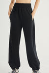 LC265440-P2-S, LC265440-P2-M, LC265440-P2-L, Black Elastic Waistband Wide Leg Active Pants