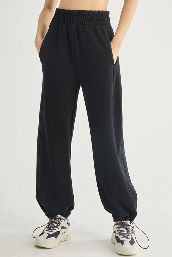 LC265440-P2-S, LC265440-P2-M, LC265440-P2-L, Black Elastic Waistband Wide Leg Active Pants