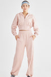 LC265440-P1010-S, LC265440-P1010-M, LC265440-P1010-L, Light Pink Elastic Waistband Wide Leg Active Pants