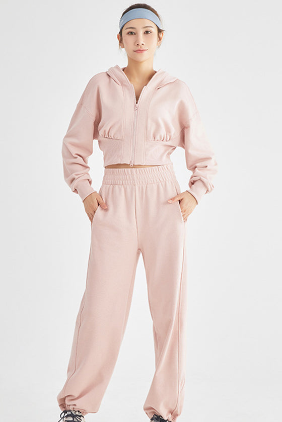 LC265440-P1010-S, LC265440-P1010-M, LC265440-P1010-L, Light Pink Elastic Waistband Wide Leg Active Pants