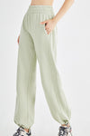 LC265440-P2009-S, LC265440-P2009-M, LC265440-P2009-L, Meadow Mist Green Elastic Waistband Wide Leg Active Pants