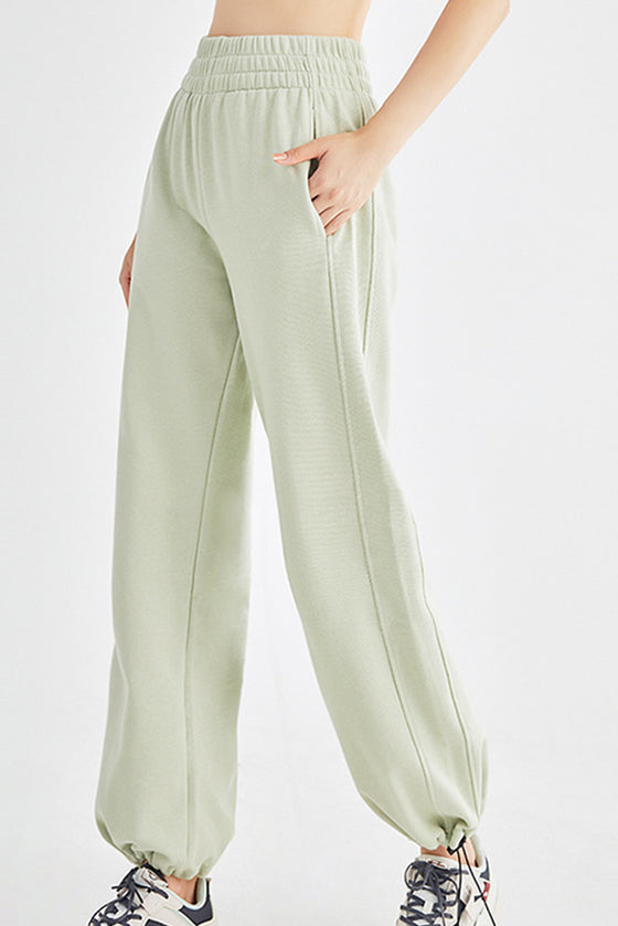 LC265440-P2009-S, LC265440-P2009-M, LC265440-P2009-L, Meadow Mist Green Elastic Waistband Wide Leg Active Pants