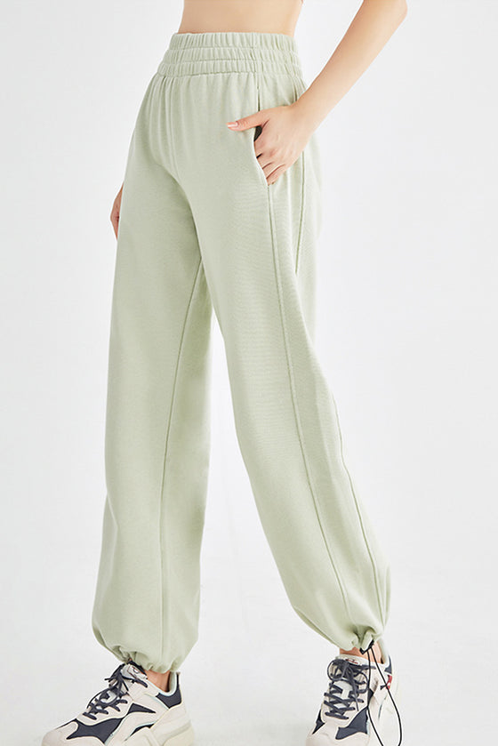 LC265440-P2009-S, LC265440-P2009-M, LC265440-P2009-L, Meadow Mist Green Elastic Waistband Wide Leg Active Pants