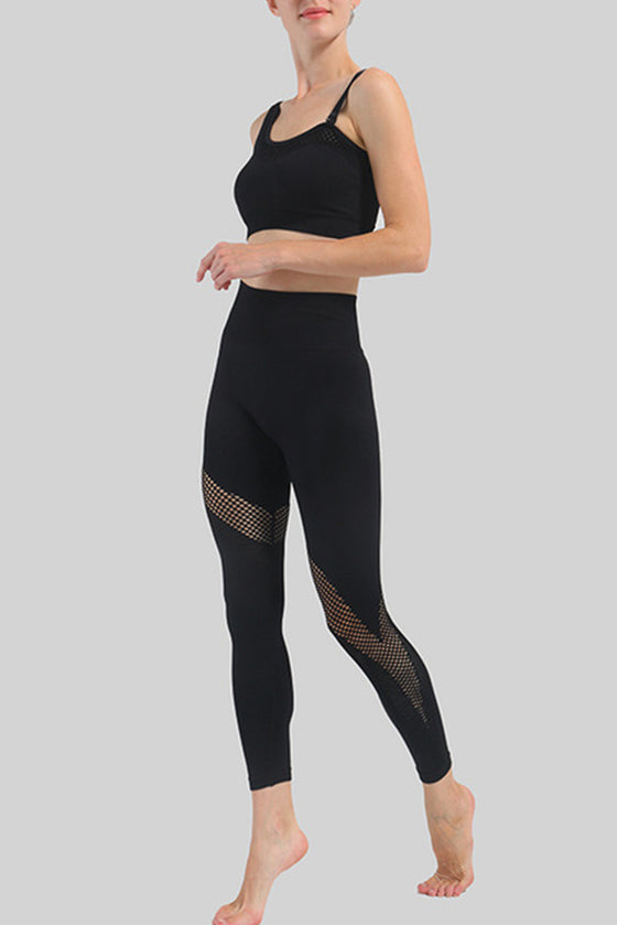 LC2611599-P2-S, LC2611599-P2-M, LC2611599-P2-L, Black Asymmetric Mesh Splicing Workout Set