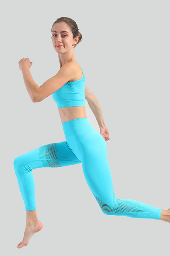 LC2611599-P404-S, LC2611599-P404-M, LC2611599-P404-L, Turquoise Asymmetric Mesh Splicing Workout Set