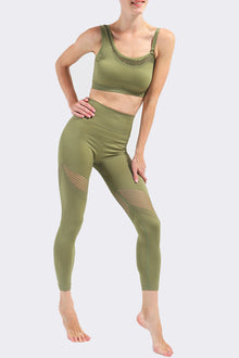  LC2611599-P1609-S, LC2611599-P1609-M, LC2611599-P1609-L, Moss Green Asymmetric Mesh Splicing Workout Set