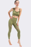LC2611599-P1609-S, LC2611599-P1609-M, LC2611599-P1609-L, Moss Green Asymmetric Mesh Splicing Workout Set