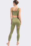 LC2611599-P1609-S, LC2611599-P1609-M, LC2611599-P1609-L, Moss Green Asymmetric Mesh Splicing Workout Set