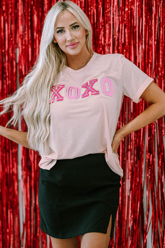 PACK25223930-10-1, PACK25223930-10-2, Pink Valentines Shiny XOXO Graphic T-shirt
