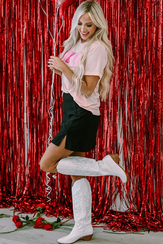 PACK25223930-10-1, PACK25223930-10-2, Pink Valentines Shiny XOXO Graphic T-shirt