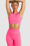 LC264645-P106-S, LC264645-P106-M, LC264645-P106-L, Bright Pink Cutout Strappy Sleeveless Active Crop Top