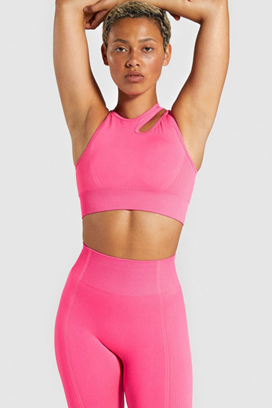LC264645-P106-S, LC264645-P106-M, LC264645-P106-L, Bright Pink Cutout Strappy Sleeveless Active Crop Top