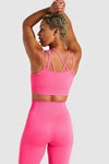 LC264645-P106-S, LC264645-P106-M, LC264645-P106-L, Bright Pink Cutout Strappy Sleeveless Active Crop Top