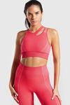 LC264645-P1110-S, LC264645-P1110-M, LC264645-P1110-L, Coral Paradise Cutout Strappy Sleeveless Active Crop Top