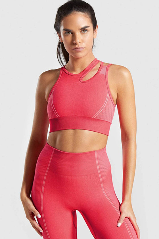 LC264645-P1110-S, LC264645-P1110-M, LC264645-P1110-L, Coral Paradise Cutout Strappy Sleeveless Active Crop Top