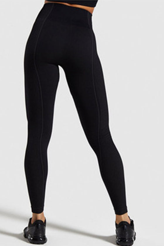 LC265441-P2-S, LC265441-P2-M, LC265441-P2-L, Black Solid Color High Waist Butt Lifting Active Leggings