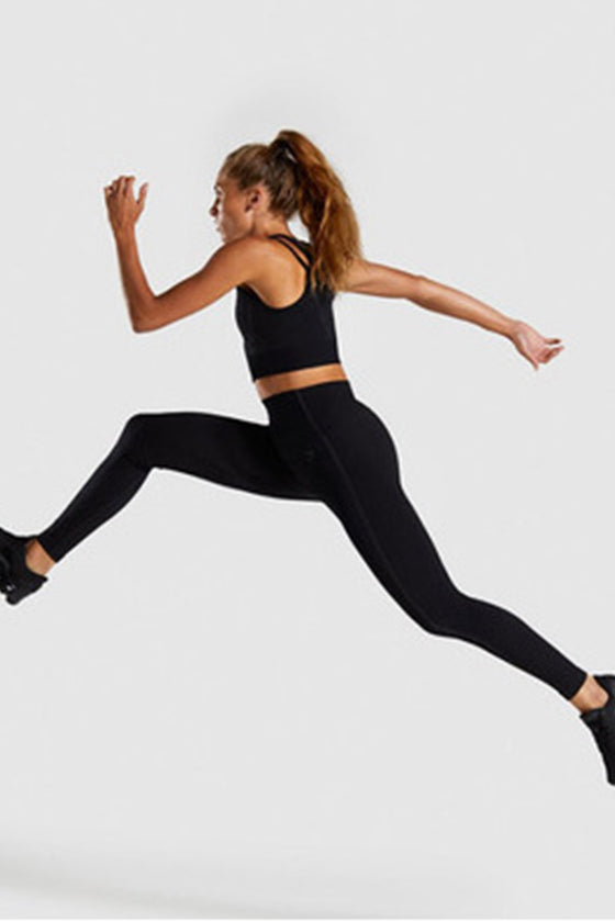 LC265441-P2-S, LC265441-P2-M, LC265441-P2-L, Black Solid Color High Waist Butt Lifting Active Leggings