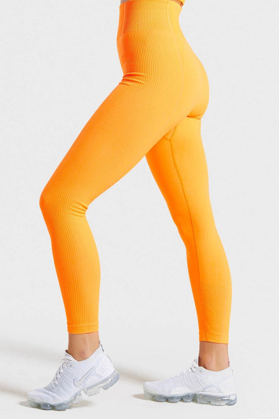 LC265441-P2014-S, LC265441-P2014-M, LC265441-P2014-L, Vitality Orange Solid Color High Waist Butt Lifting Active Leggings
