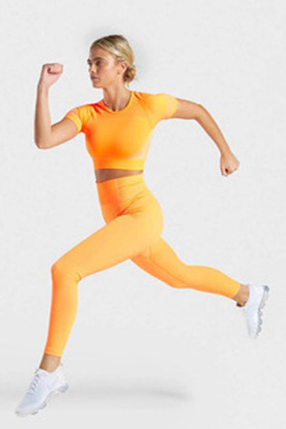 LC265441-P2014-S, LC265441-P2014-M, LC265441-P2014-L, Vitality Orange Solid Color High Waist Butt Lifting Active Leggings