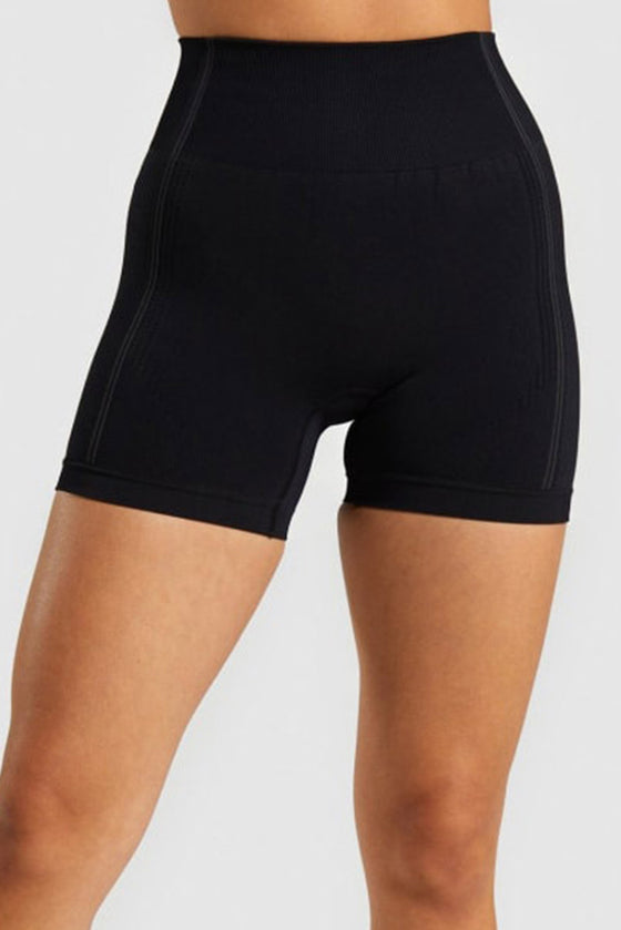 LC265442-P2-S, LC265442-P2-M, LC265442-P2-L, Black Solid Color High Waist Skinny Active Shorts