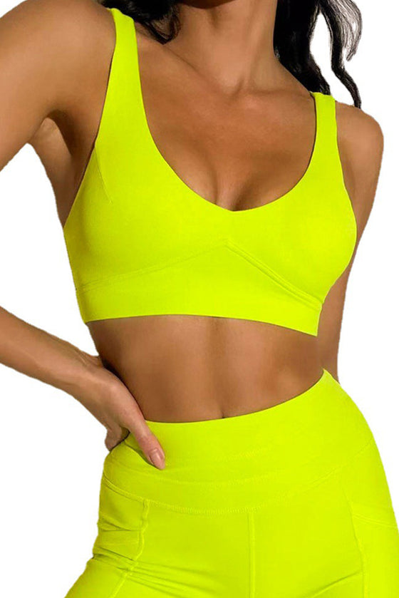 LC2611600-P1909-S, LC2611600-P1909-M, LC2611600-P1909-L, Pear Green Push Up Sports Bra And High Waist Shorts Yoga Set