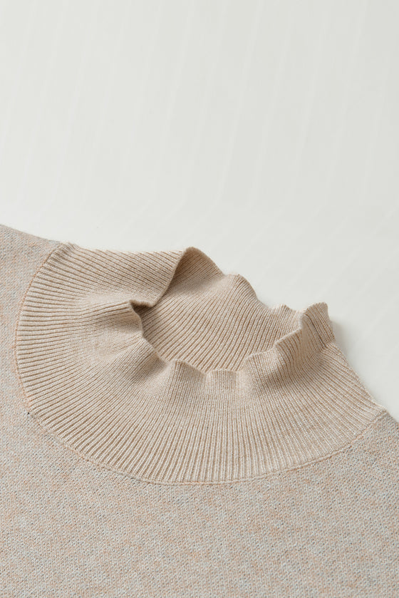 PACK2724395-P1820-1, Apricot Lively Cheetah Pattern High Neck Short Sleeve Sweater