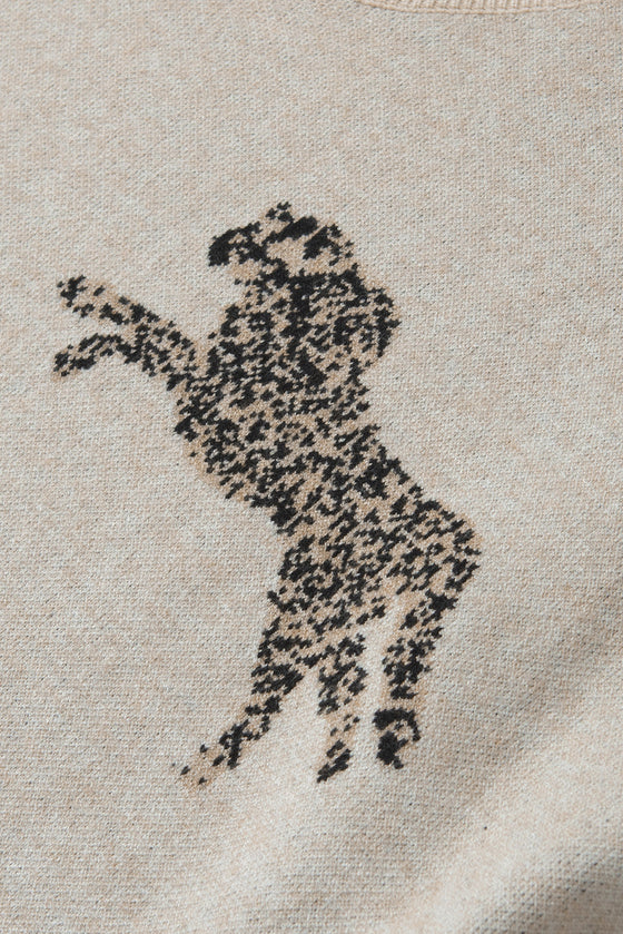 PACK2724395-P1820-1, Apricot Lively Cheetah Pattern High Neck Short Sleeve Sweater