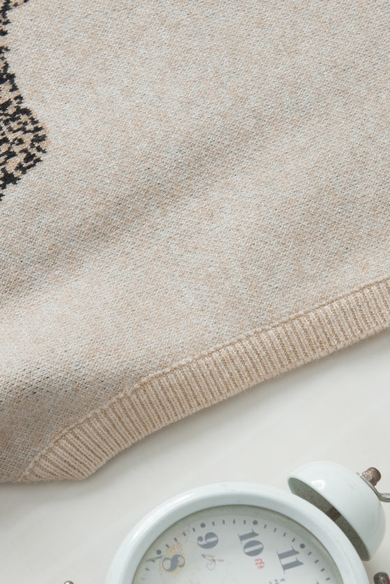 PACK2724395-P1820-1, Apricot Lively Cheetah Pattern High Neck Short Sleeve Sweater