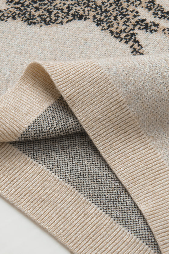 PACK2724395-P1820-1, Apricot Lively Cheetah Pattern High Neck Short Sleeve Sweater