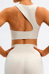 LC264647-P1-S, LC264647-P1-M, LC264647-P1-L, LC264647-P1-XL, White Solid Color Asymmetric Cut Out Sports Bra