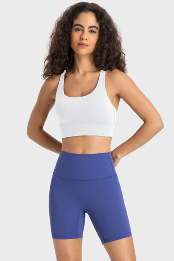 PACK264648-P1-1, White Solid Strappy Back U Neck Sports Bra