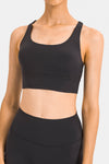PACK264648-P2-1, Black Solid Strappy Back U Neck Sports Bra