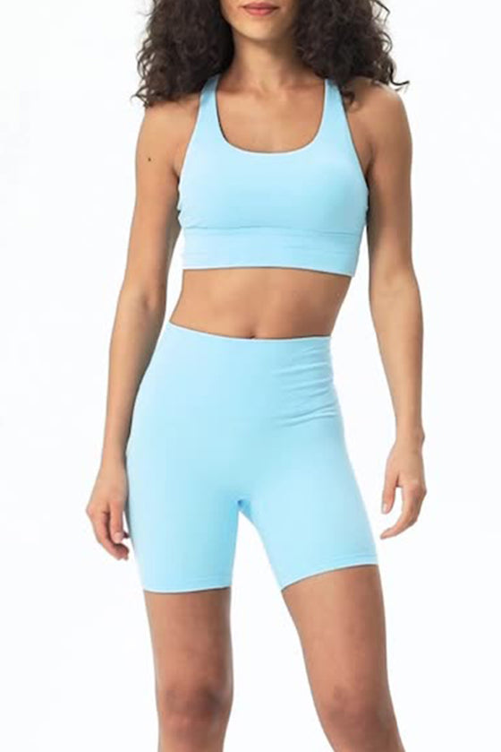 PACK264648-P4-1, Light Blue Solid Strappy Back U Neck Sports Bra