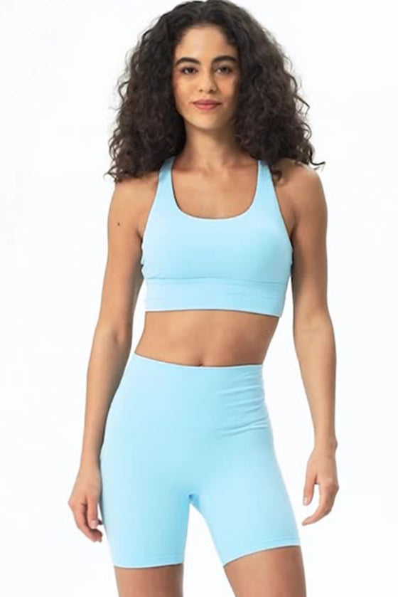 PACK264648-P4-1, Light Blue Solid Strappy Back U Neck Sports Bra